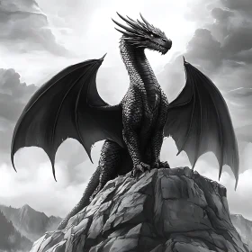 Dragon Perched Atop Mountain Peak