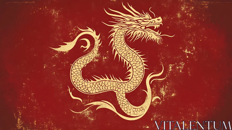 Golden Dragon on Distressed Red Backdrop AI Image