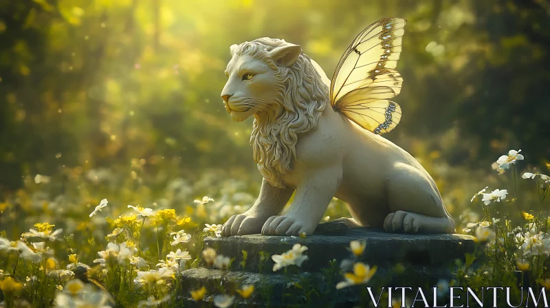 AI ART Winged Lion Statue in Field