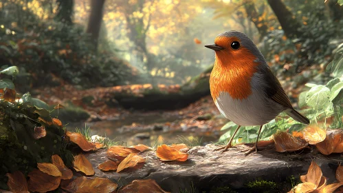 Robin Amongst Autumn Leaves