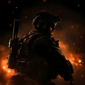 Soldier Silhouette in Fire