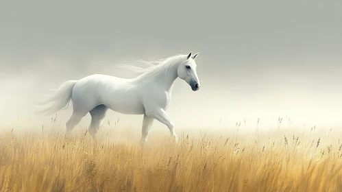 Serene Landscape with White Horse