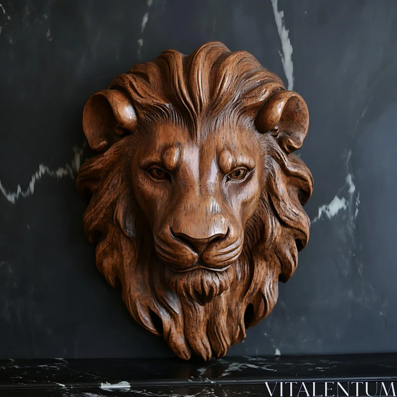 AI ART Wooden Lion Head