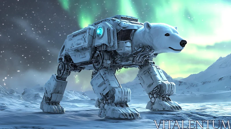 AI ART Cybernetic Bear Under Northern Lights