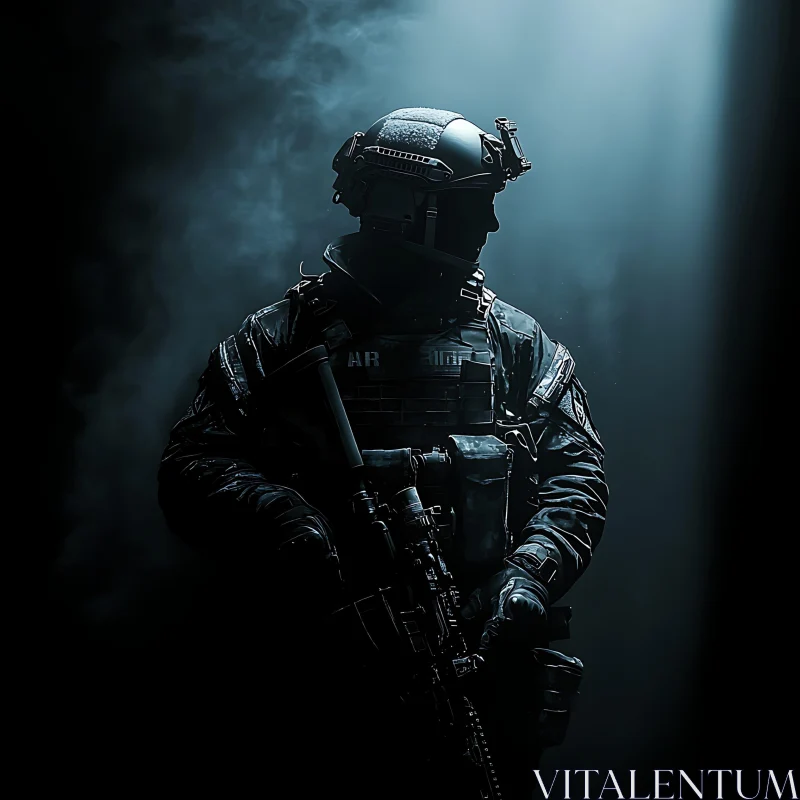 Warrior in Darkness: Tactical Soldier Portrait AI Image