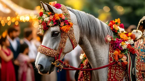 White Horse in Floral Splendor