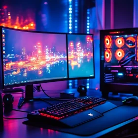 High-End Gaming Setup with Vibrant RGB Display