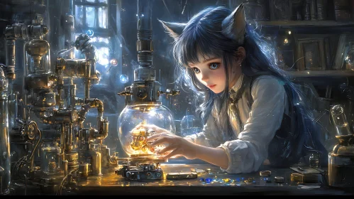 Laboratory Scene with Anime Character