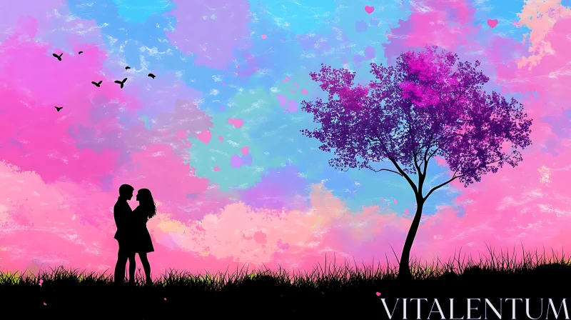 AI ART Couple's Embrace Beneath the Painted Sky