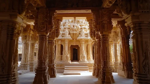 Ornate Columns in Ancient Temple Interior