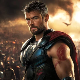 Heroic Man in Armor with Cape