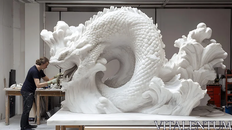 AI ART Marble Dragon Sculpture: An Artist's Touch