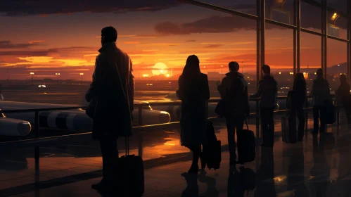Airport Scene in Amber: A Realistic Landscape Artwork