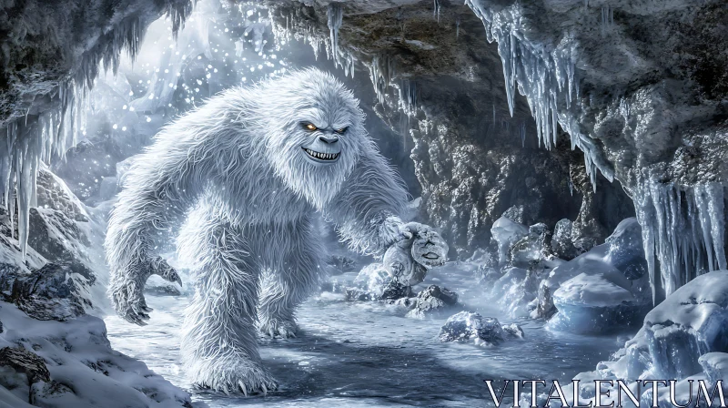 Abominable Snowman in Frozen Cave AI Image