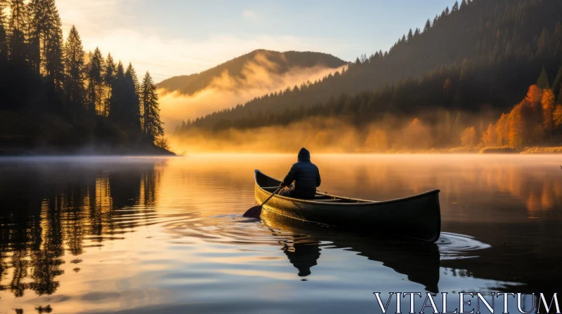 Canoeing at Sunrise: A Serene Journey Across the Lake AI Image