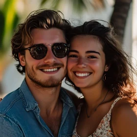 Smiling Couple in Sunny Portrait