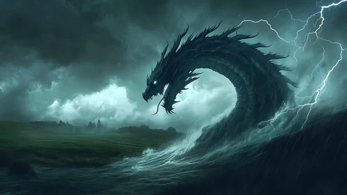 Sea Dragon Rising Amidst Lightning Storm