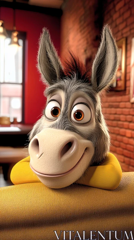 Friendly Cartoon Donkey Indoors AI Image