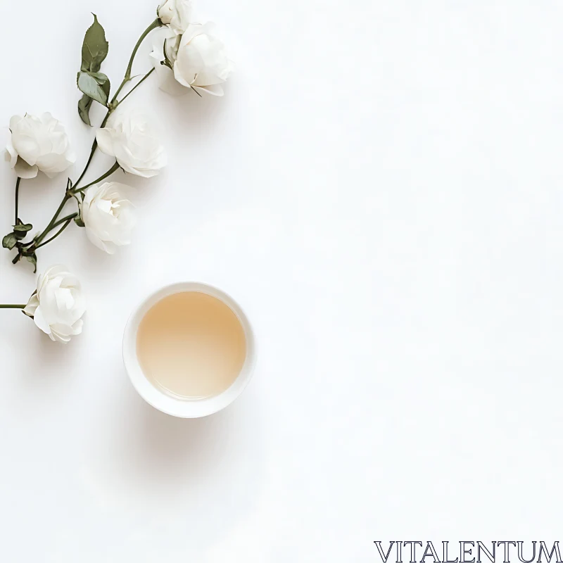 Minimalist Floral Arrangement with Tea Cup AI Image