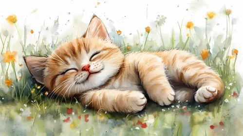 Sleeping Kitten in Nature