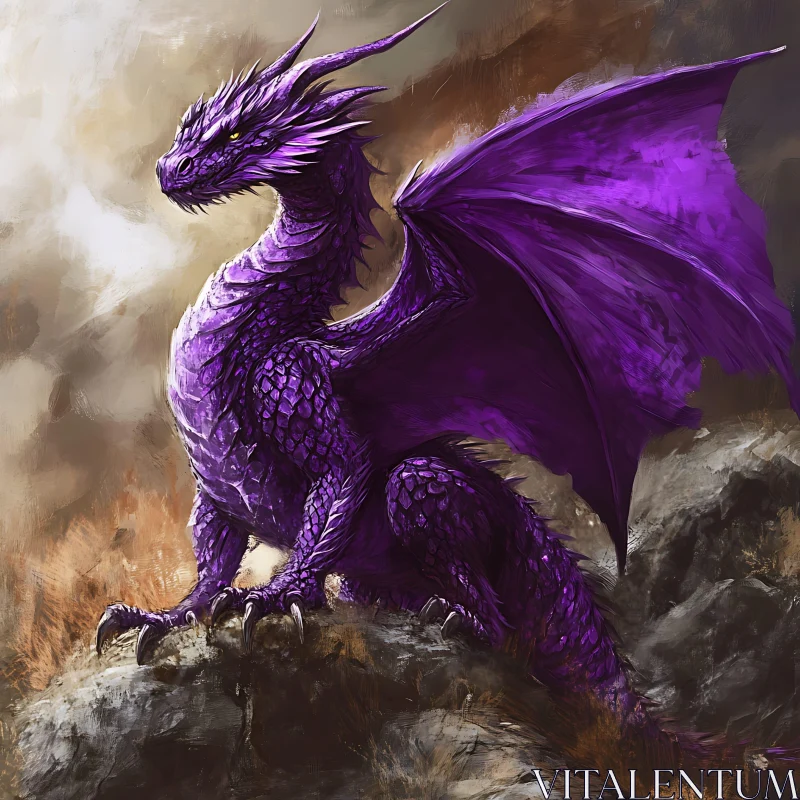 AI ART Winged Purple Dragon on Rocky Perch