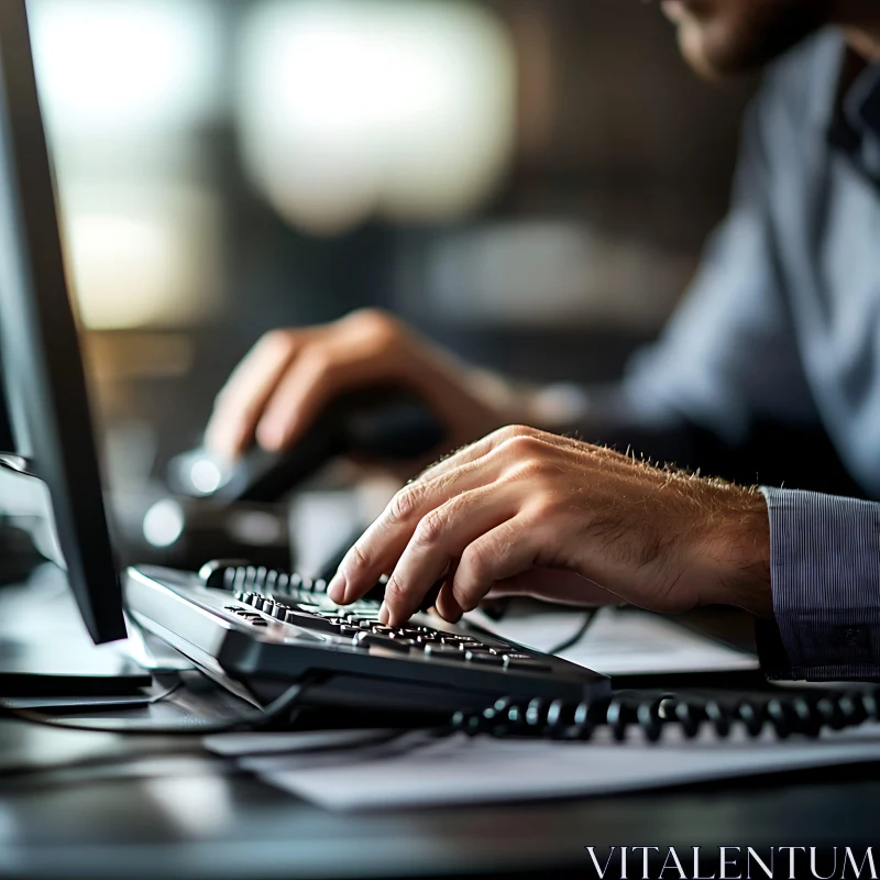 Close-Up of Hands Working at Office Desk AI Image