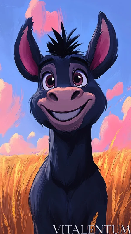 Cheerful Donkey Cartoon Art AI Image