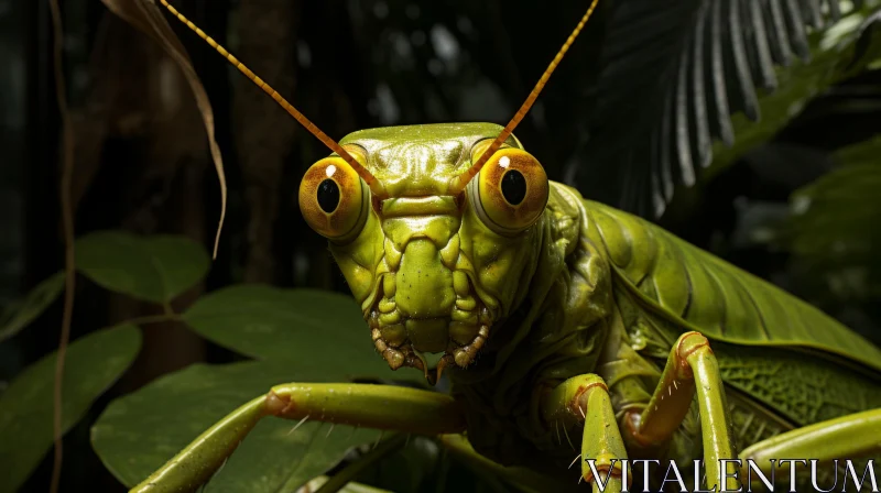 Detailed Facial Features of Grasshopper: An Insight into Insect Life AI Image