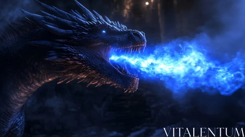 AI ART Blue Fire Breathing Dragon Artwork