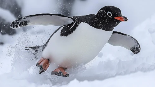 Penguin Sliding on Snow