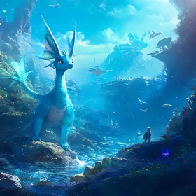 Blue Dragon and Child by River