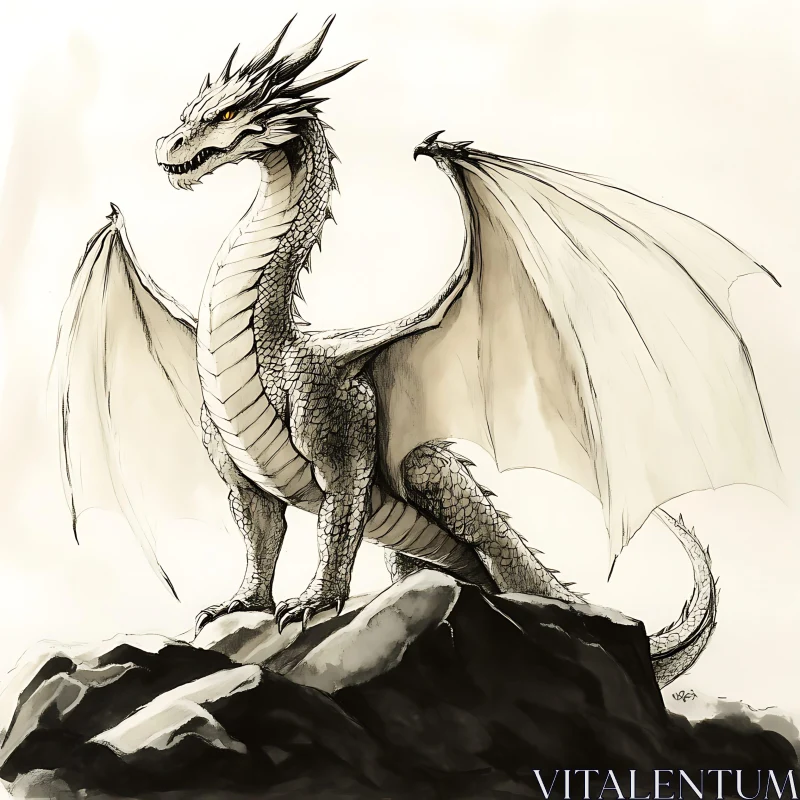 AI ART Dragon on Rocks Artful Illustration