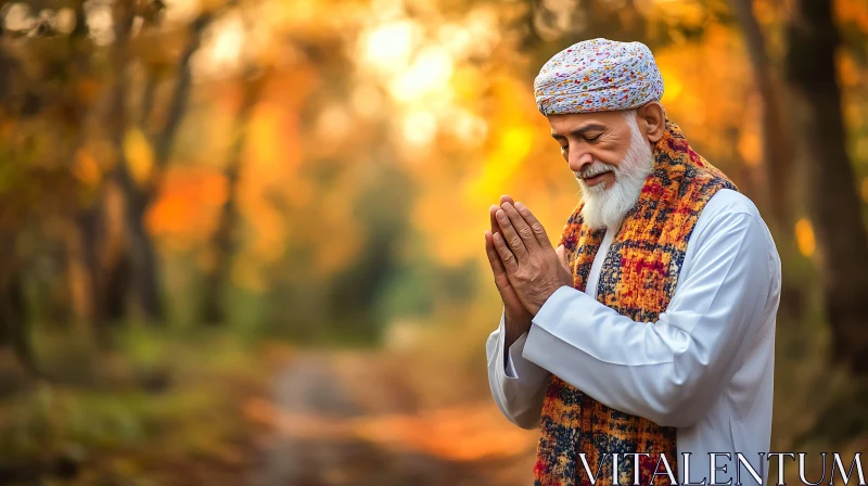 Serene Man Praying in Nature AI Image