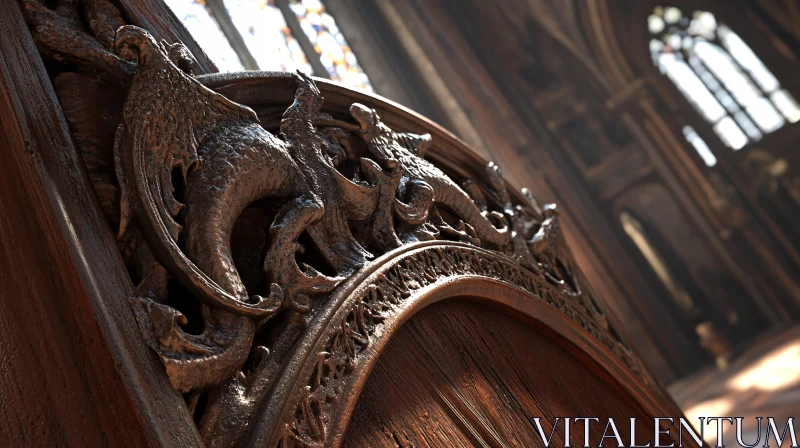 Elaborate Dragon Woodwork Detail AI Image