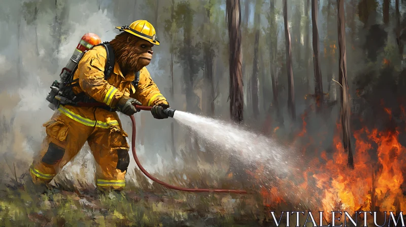 Creature Firefighter Extinguishing Forest Fire AI Image