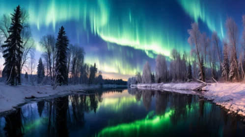 Mesmerizing Winter Landscape Featuring Aurora Borealis and Detailed Skies