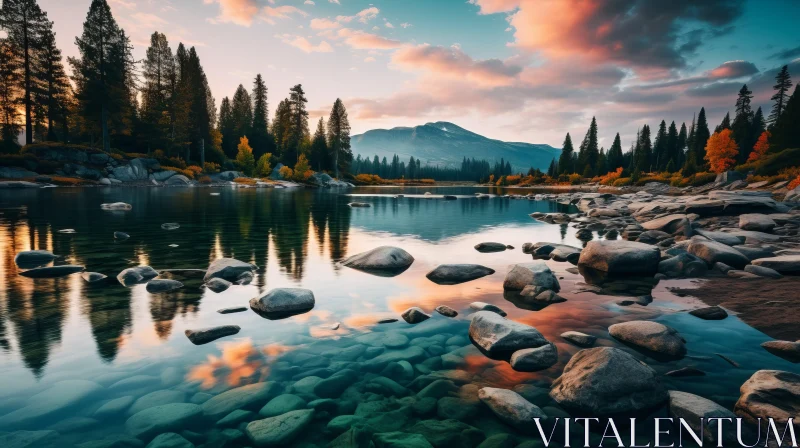 Sunrise Over Mountain Lake: A Celebration of Nature and Color AI Image