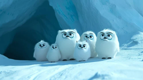White Fluffy Creatures in Snowy Landscape