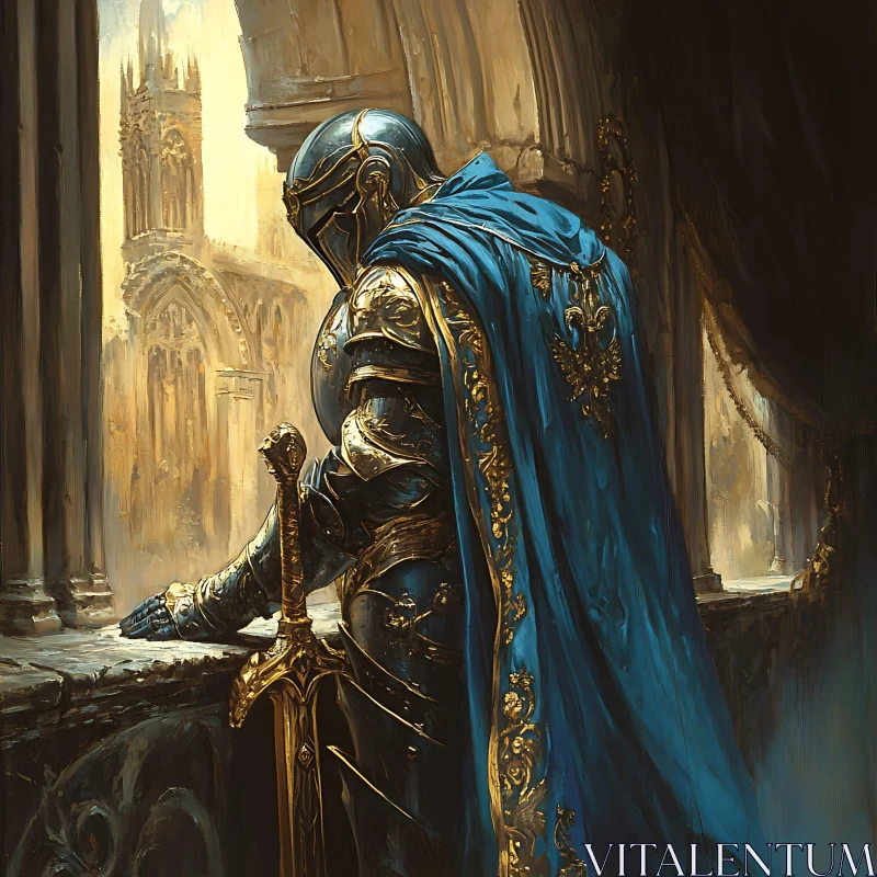 AI ART Armored Knight Overlooking Cityscape