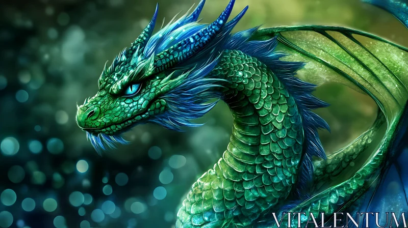 AI ART Emerald Dragon Portrait, Mythical Creature