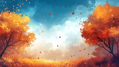 Golden Autumn Trees and Sky