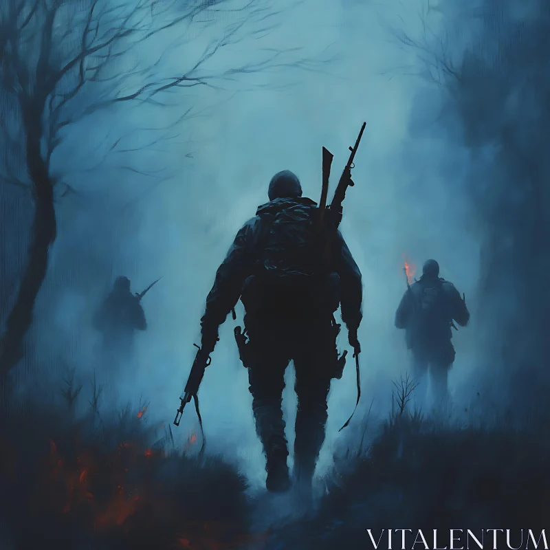 AI ART Military Men Walking in the Fog