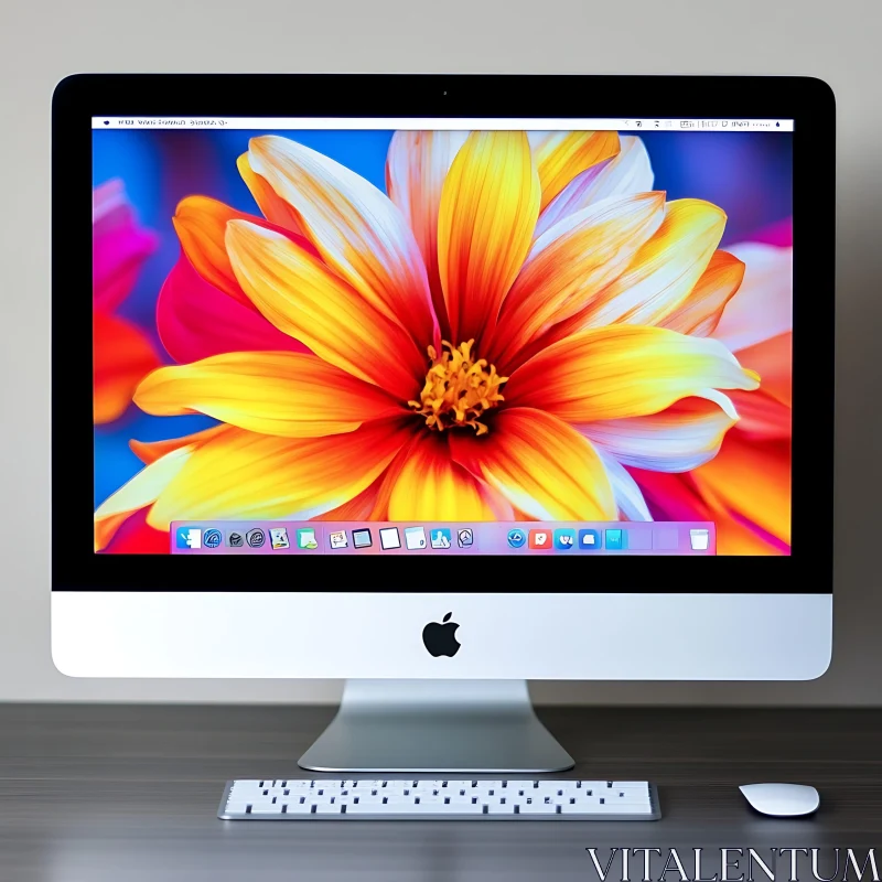 Beautiful Flower on Desktop Screen AI Image