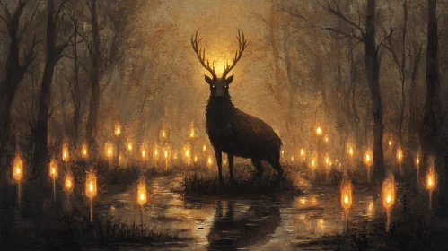 Deer in Forest with Candles