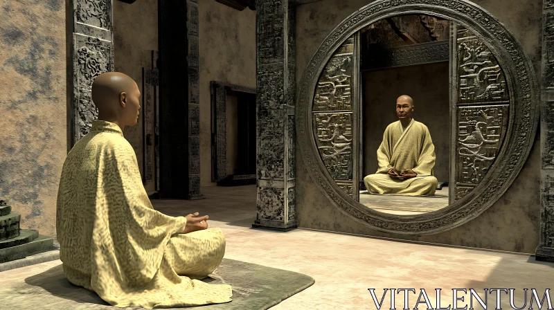 Peaceful Contemplation in Ancient Temple AI Image