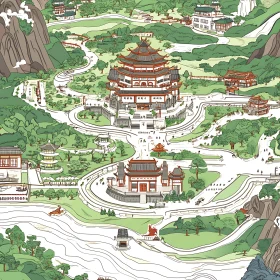 Tranquil Asian Landscape with Traditional Architecture