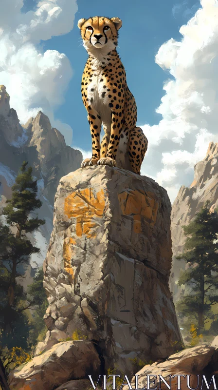 AI ART Cheetah on a Rock