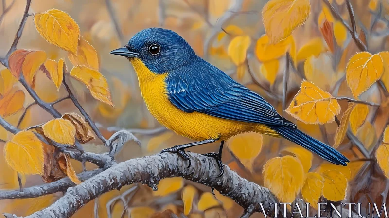 Vibrant Bird Amidst Autumn Foliage AI Image