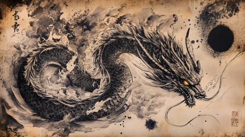 Ancient Dragon in Ink Wash Style