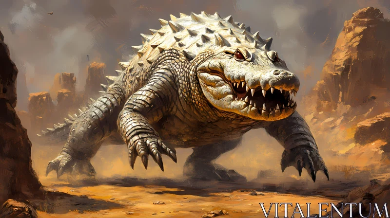 Ancient Beast in Rocky Desert AI Image